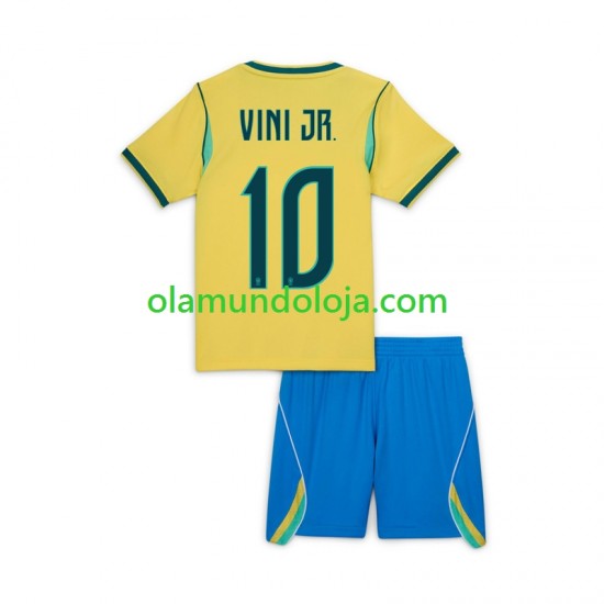 Camisola Brasil Vinicius Junior 10 Criança Equipamento Primeiro Copa do Mundo 2026 Manga Curta